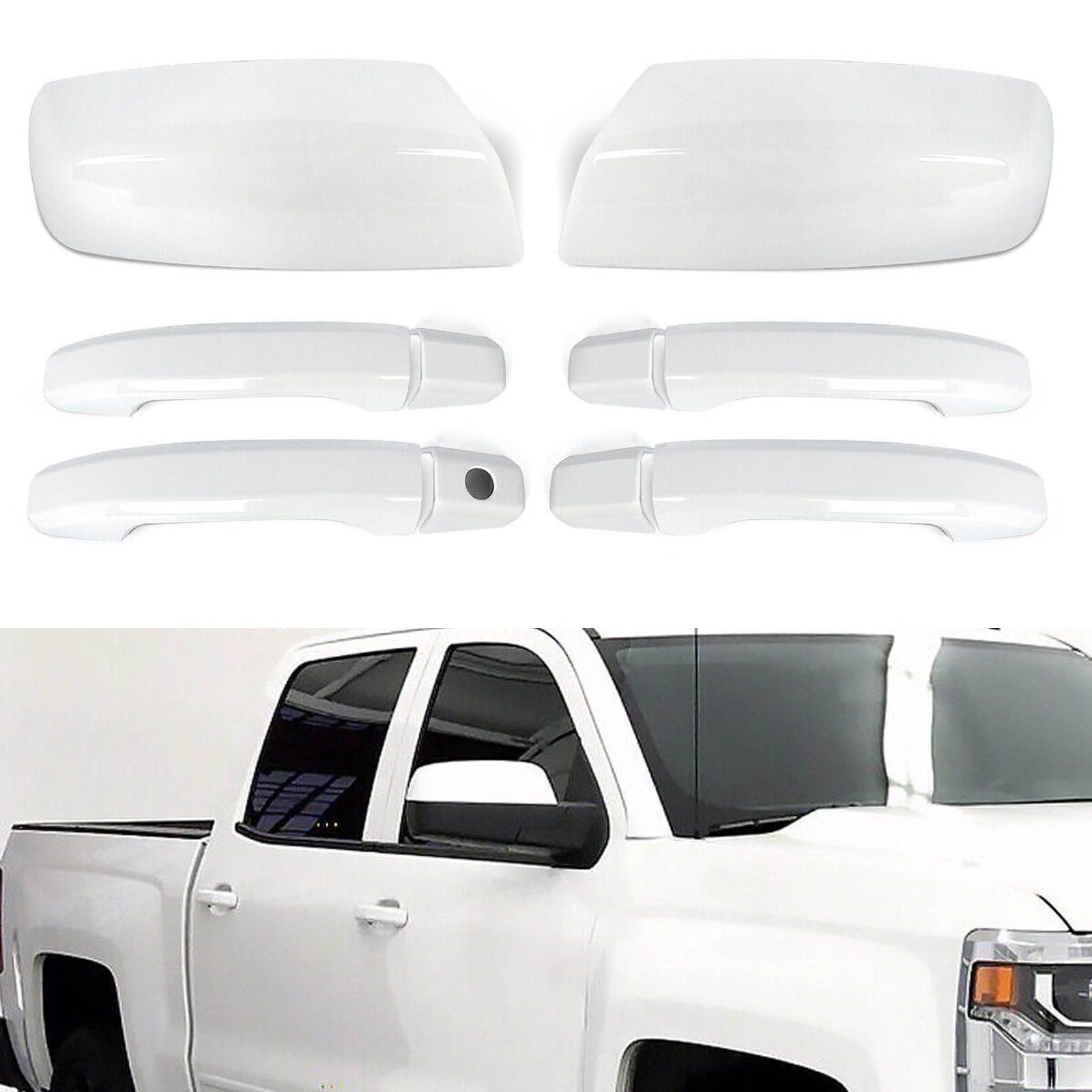 Door Handle Mirror Cover Cap Summit White Fit for Chevy Silverado 1500 2014-2018