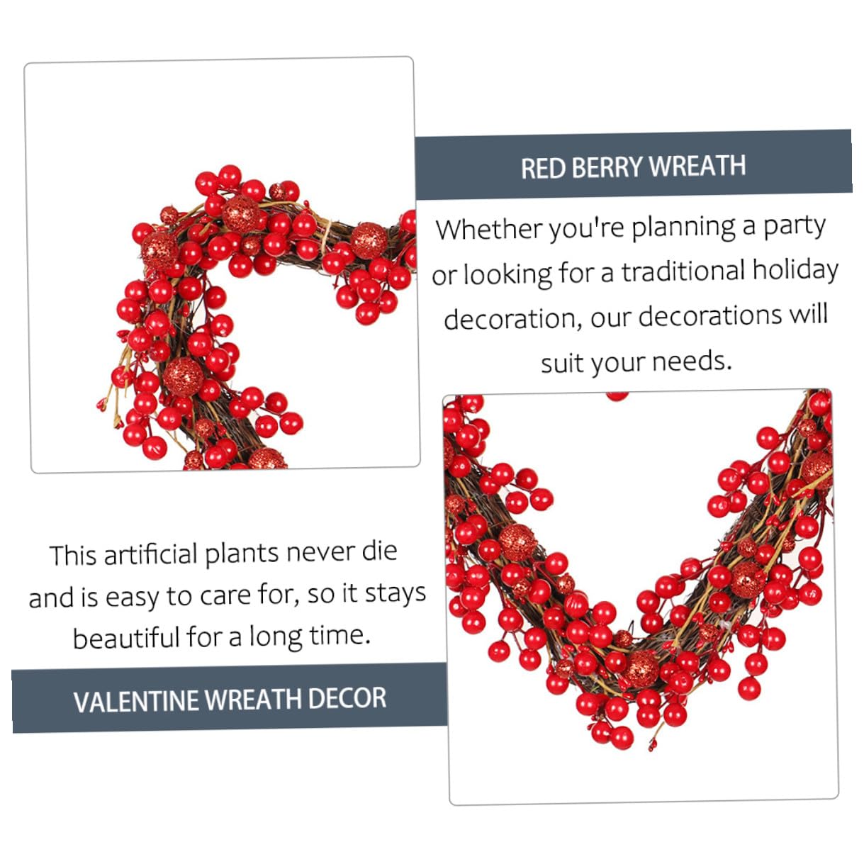 VALICLUD Elegante Herzförmige Türgirlande Rattan Kranz Anhänger mit Roten Beeren für Valentinstag Wohn und Hochzeitsdekoration