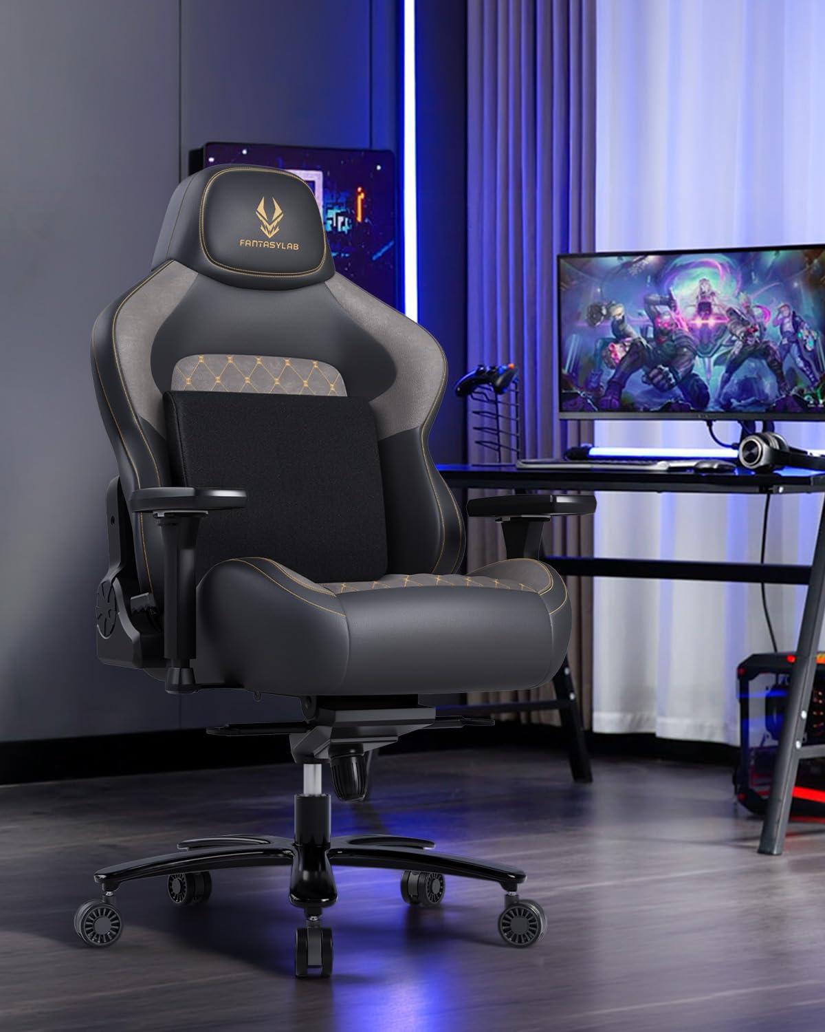 Bosmiller Gaming Stuhl 200kg Belastbarkeit Ergonomischer Bürostuhl bis 200kg Schreibtischstuhl XXL mit 4D Armlehnen Höhenverstellbarer Gaming Chair Chefsessel für Gamer und Esport