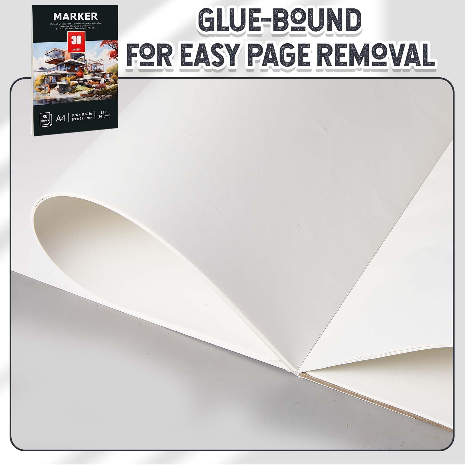Kosiz 4 x Markerpapierblock, 120 Blatt, 21,6 x 29 cm, Gesamtmarkerpapier, 80 g/m², Markerpapier, Skizzenbuch, Skizzenbuch, blutungssicher, Markerblock zum Zeichnen, Färben, Alkoholmarker,