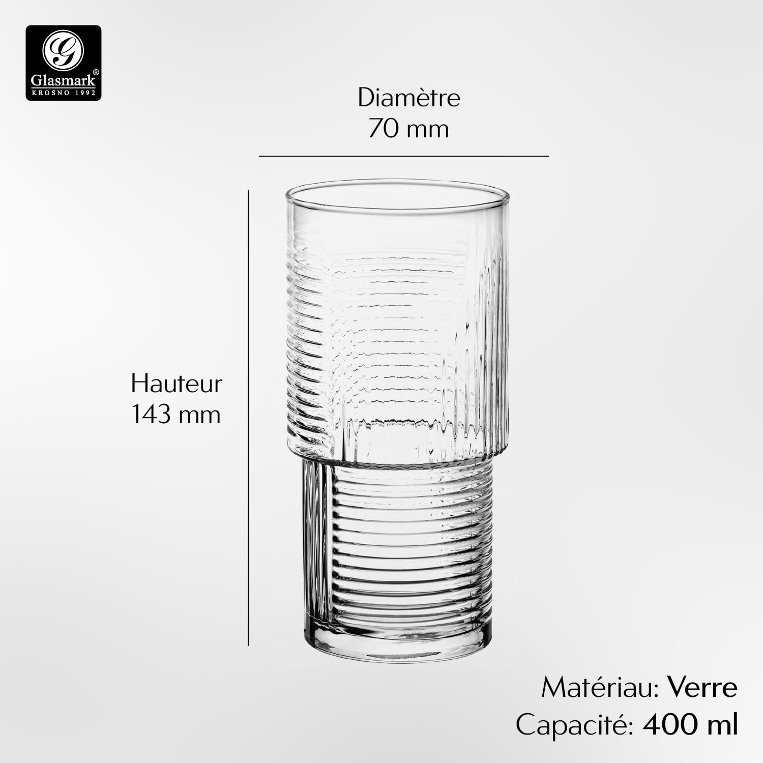 Glasmark KROSNO 1992 Verres à Cocktail Ensemble De Verres 6 Pièces Résistant Au Lave Vaisselle Transparent 400 ml