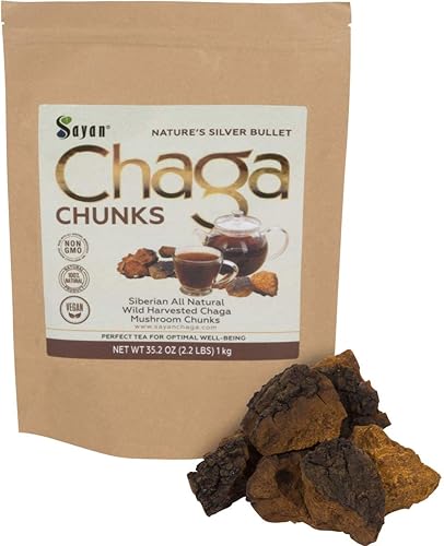 Sayan Siberian - Trozos de hongo chaga puro crudo con corteza superior negra, 35.2 onzas2.2 libras, té antioxidante cosechado en la naturaleza