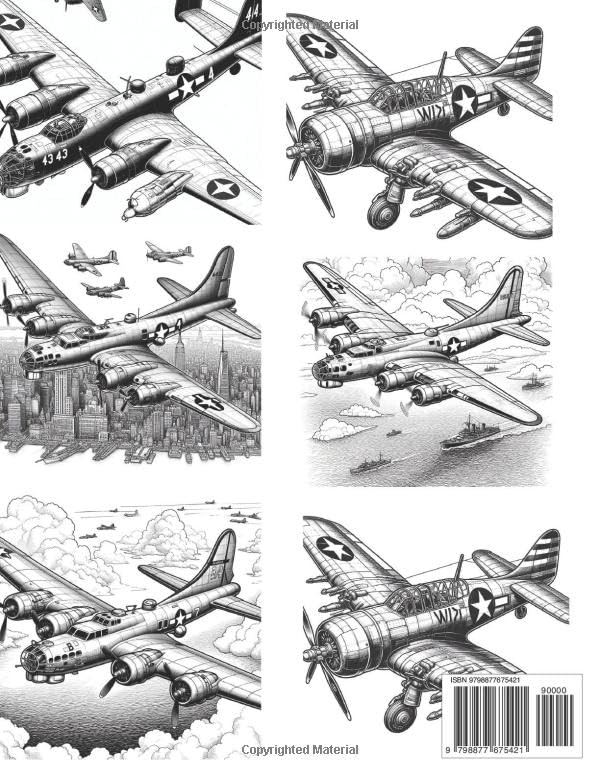 WWII Military Airplanes Coloring Book For Kids Teens Adults 70+ Images WW2 World War Two 2 Aircraft - Image 2