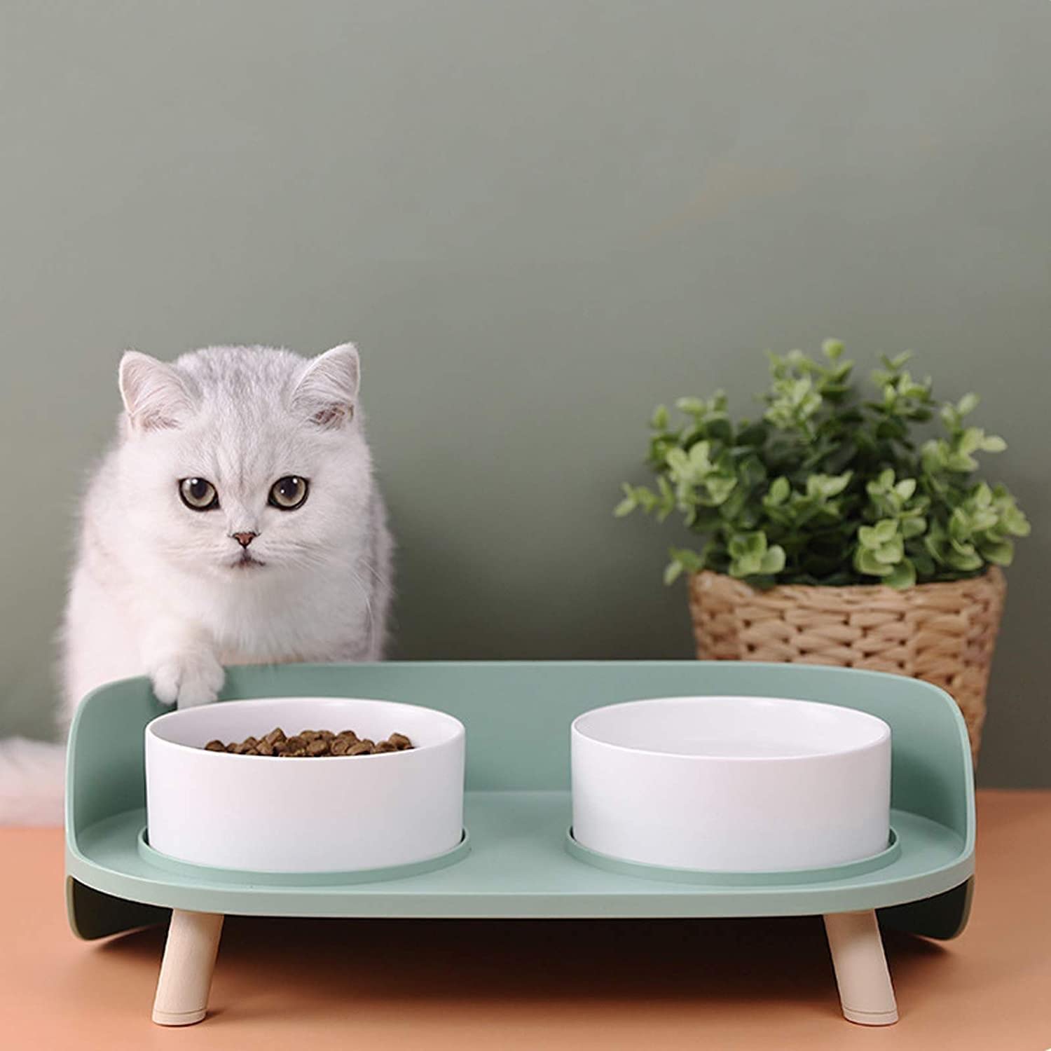 L&E Ceramics Cat Dog Bowl,Cat Double Food and Water Dog Raised Bowls with Stand, Feeder Bowls Dogs Cats and Pets, Anti Vomiting Pet Bowls, Dog Dishes (Green) (B0BCYVFW59) Amazon Price History, Amazon Price Tracker