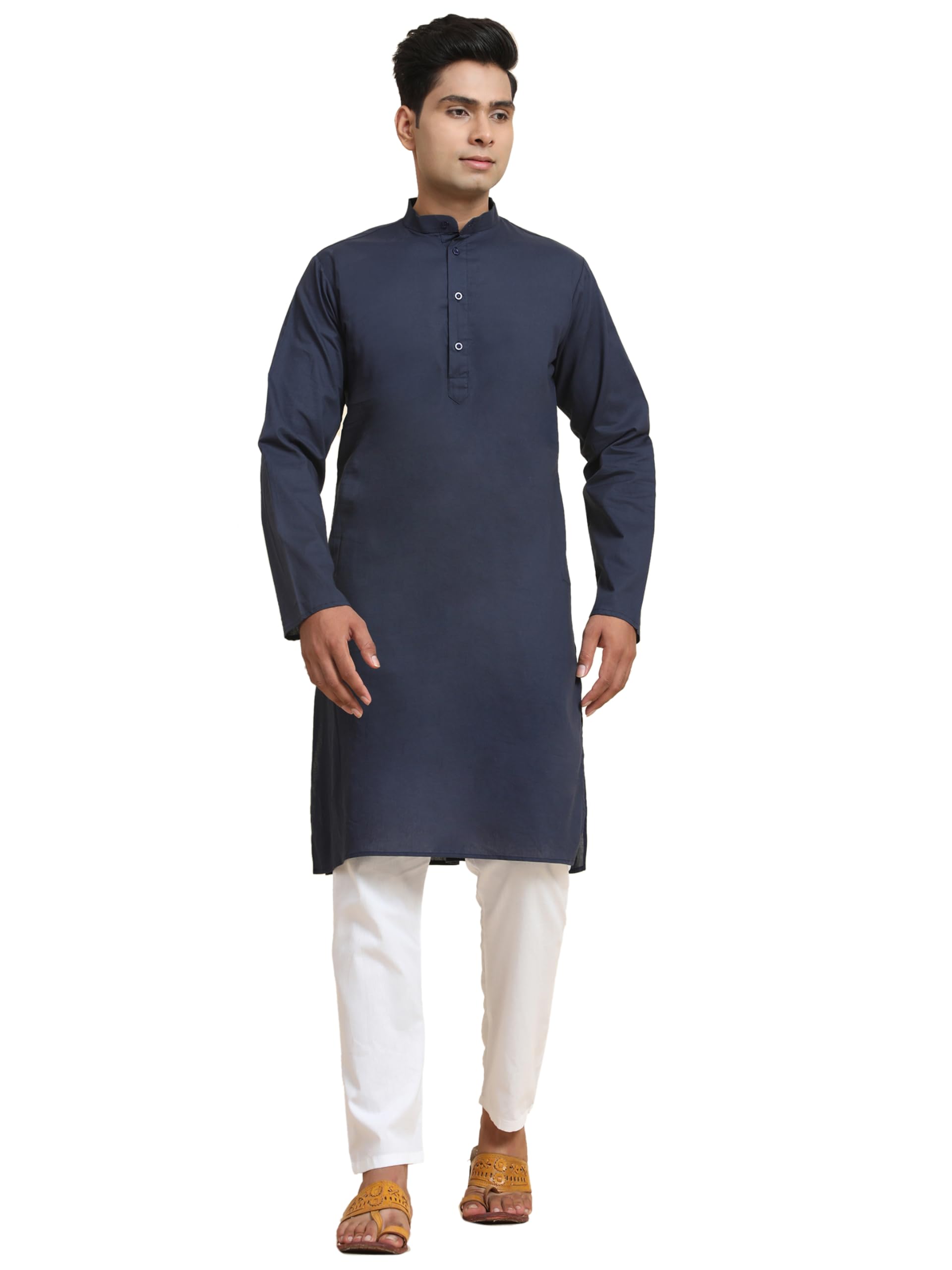 Amazon Brand - Anarva Men's Pure Cotton Solid Kurta Pajama Set Mandarin Collar Casual Yoga Dress