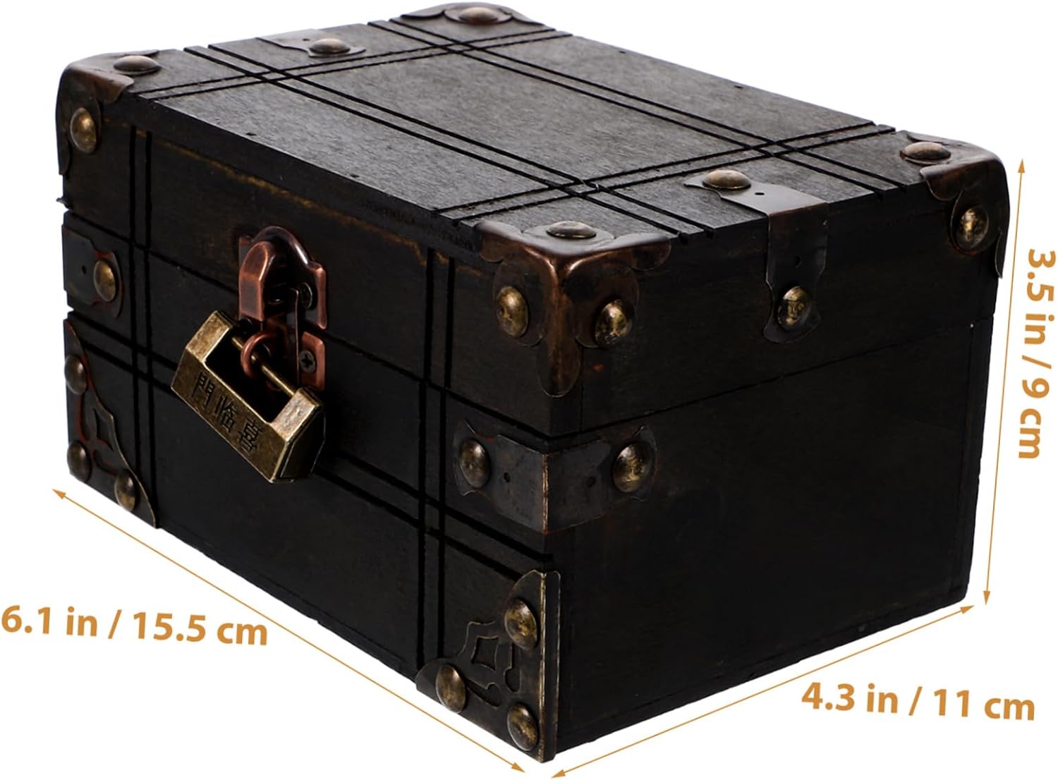 Vintage Wooden Treasure Box Lid Retro Jewelry Keepsake Storage Chest Decorative Pirate Style Box for Home Decor and Collectibles