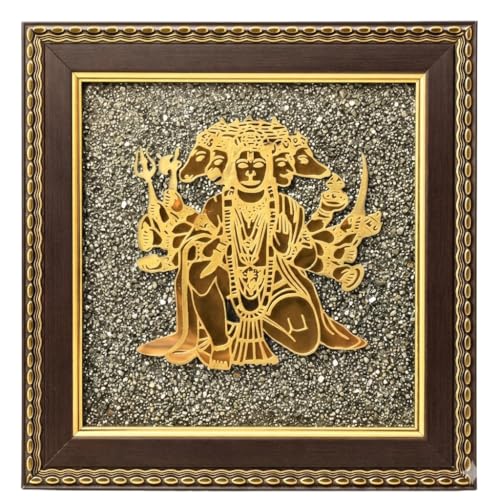 White Aura Vastu Store Pyrite Stone Panchmukhi Hanuman Frame for