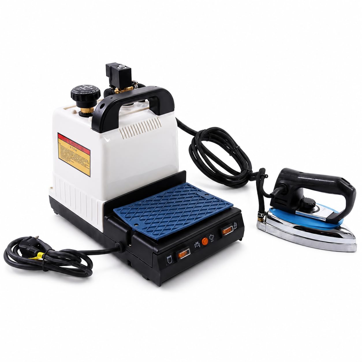 Industrielle Dampfbügeleisen-Kesselstation, 1600 W, 2 l Wassertank | Bis zu 3,5 kg Dampfdruck, 150 °C Dampf, Trocken-/Dampfmodi und Sicherheitskontrollen für kommerzielles Bügeln.