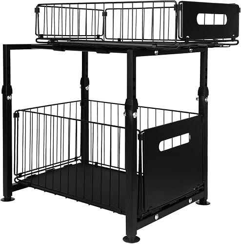 LANTUS Organizzatore Scorrevole Sotto Lavello a 2 Livelli, Cestelli Scorrevoli, Impilabile, Mensole per Armadio Cucina Bagno, 29 x 38 x 49 cm (Nero) - 4