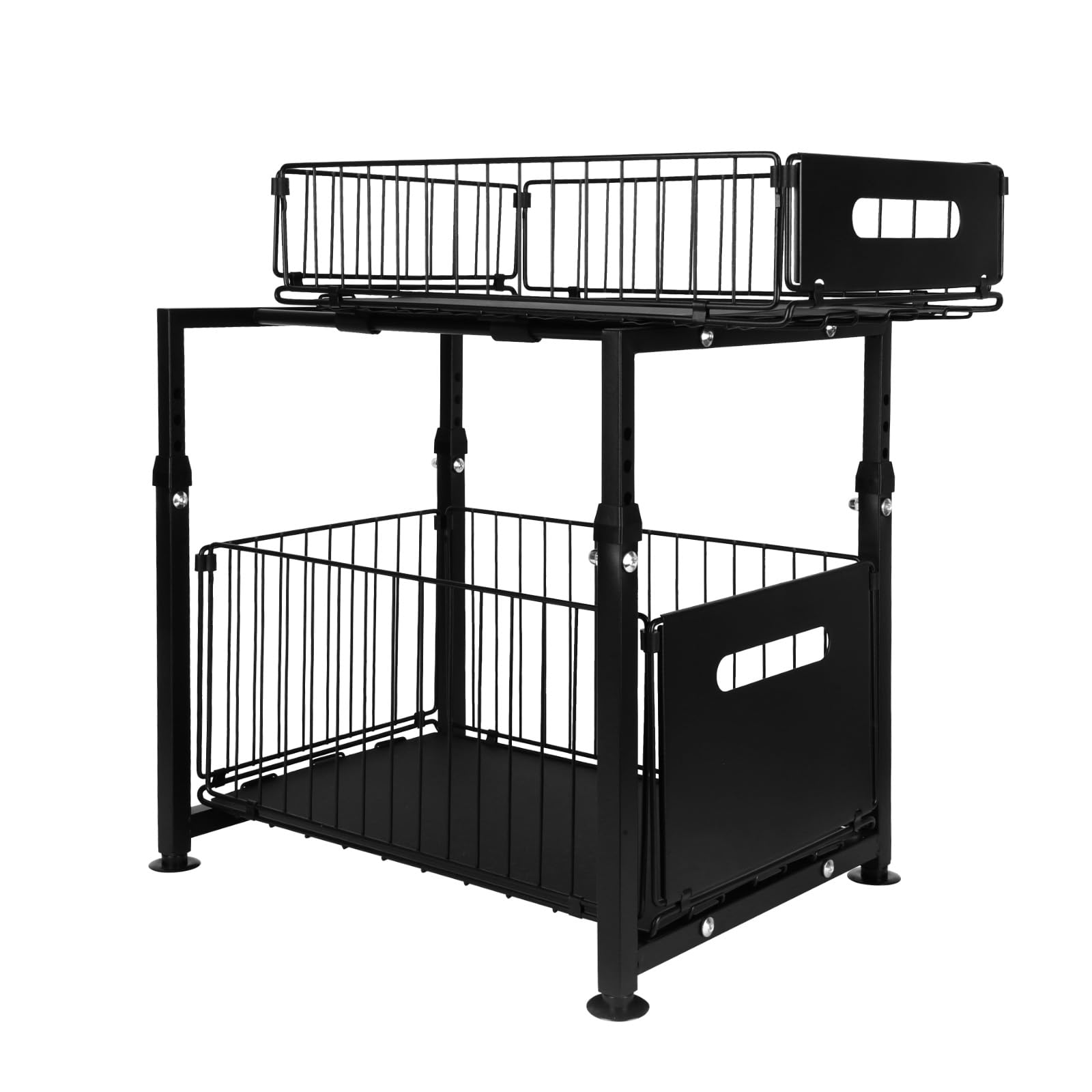 HUOLE Organisateur sous Evier Cuisine, Meuble De Rangement, Rangement Coulissant sous Evier Réglable en Hauteur, pour Cuisine Et Salle De Bain,29 x 38 x 49 cm (Noir)