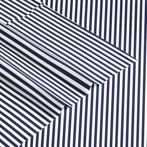 Image of Wake In Cloud - Striped Bed Sheets, 4-Piece Sheet Set, Ticking Vertical Pin Stripe Modern Farmhouse Pattern Printed Bedding, Deep Pocket, Navy Blue White, Queen Size