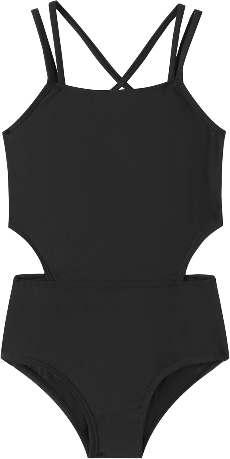 LIZENS Girls' One Piece Leopard Swimwear Cut Out Spaghetti Straps Swimsuit Floral Beach Bathing Suit for Girls Toddler Kids