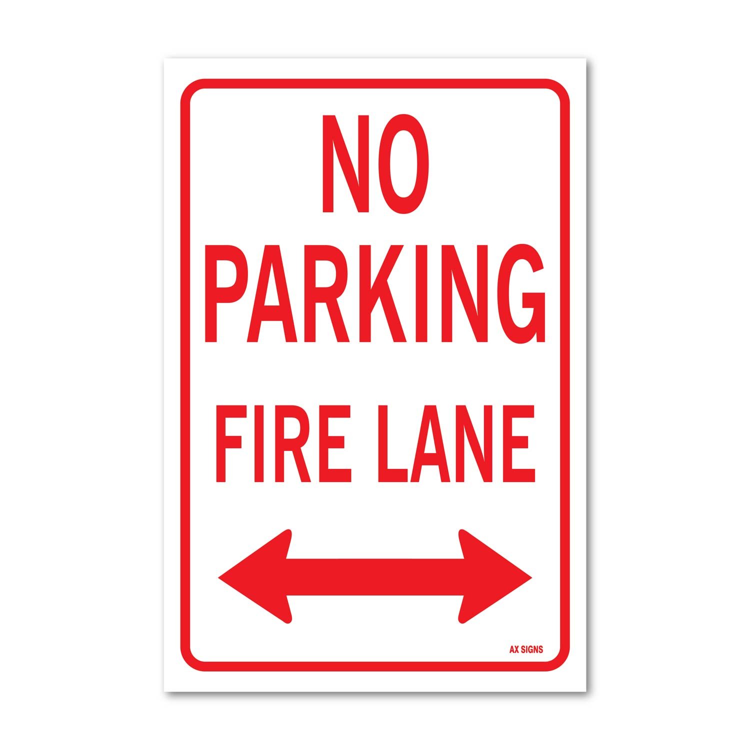 No Parking Fire Lane with Arrow, 12 x 18 Inch, Red on White, Self-Adhesive Vinyl Sticker