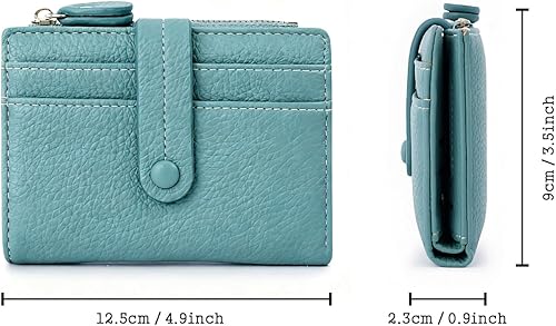 Miniatura 8 de Cartera pequeña plegable para mujer, con bloqueo RFID, de cuero, con cremallera, con ventana de identificación y tarjetero de crédito, Verde claro,