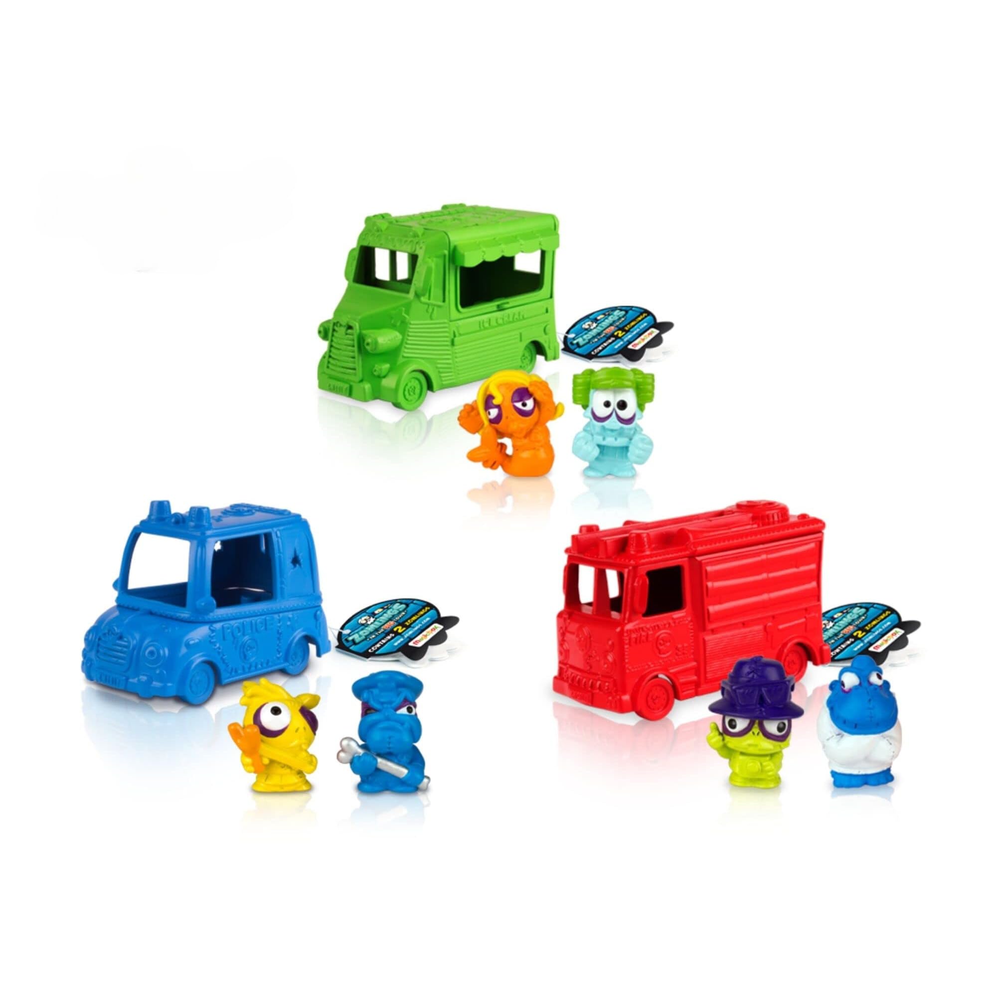 HasbroZomlings in The Big Town Series 5 Set of 3 Zom Mobiles - Fire Truck, Ice Cream Van & Police Car