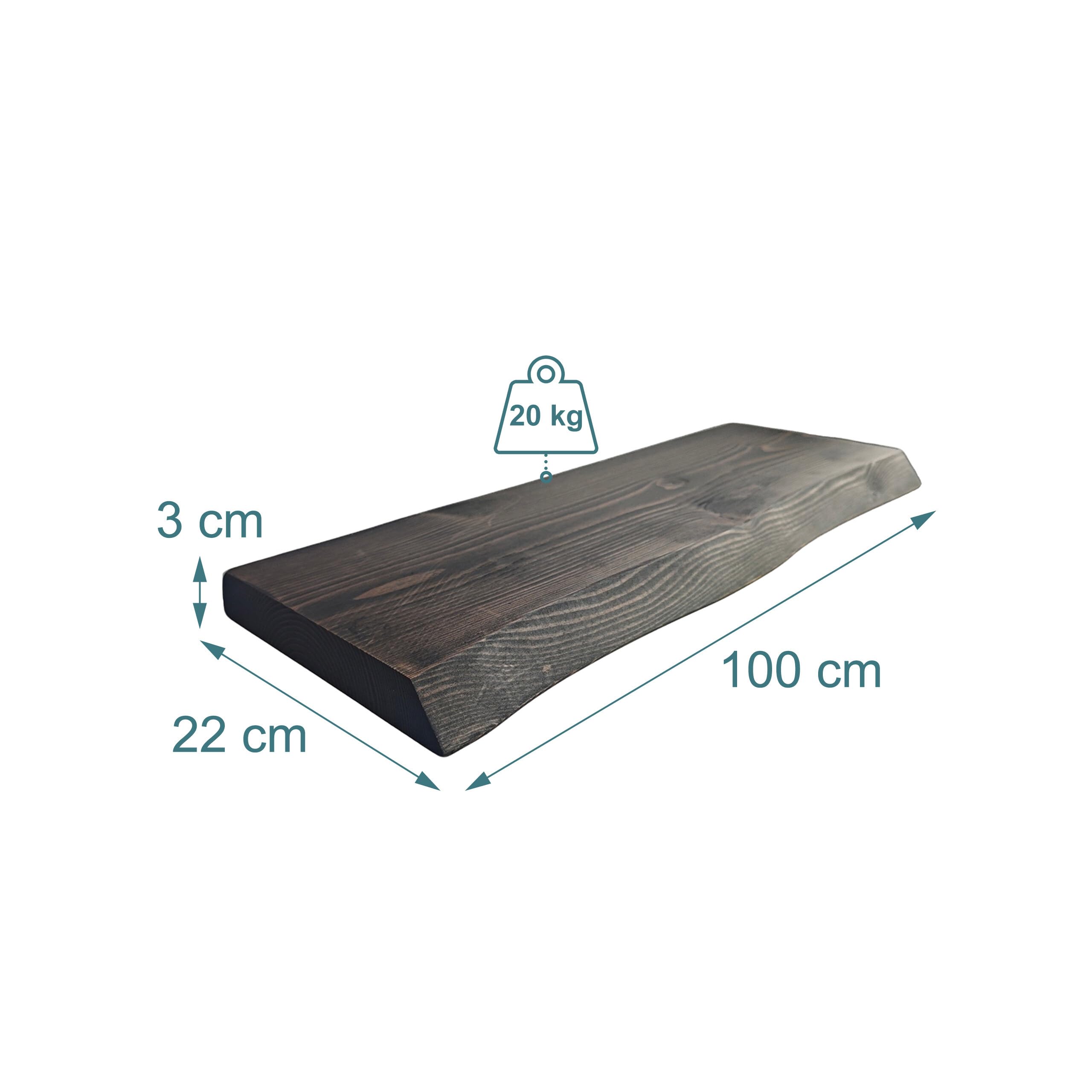 Relaxdays étagère Murale, Bord Naturel, 3x100x22 cm, étagère Flottante Rustique, Cuisine, pin Massif, Noir