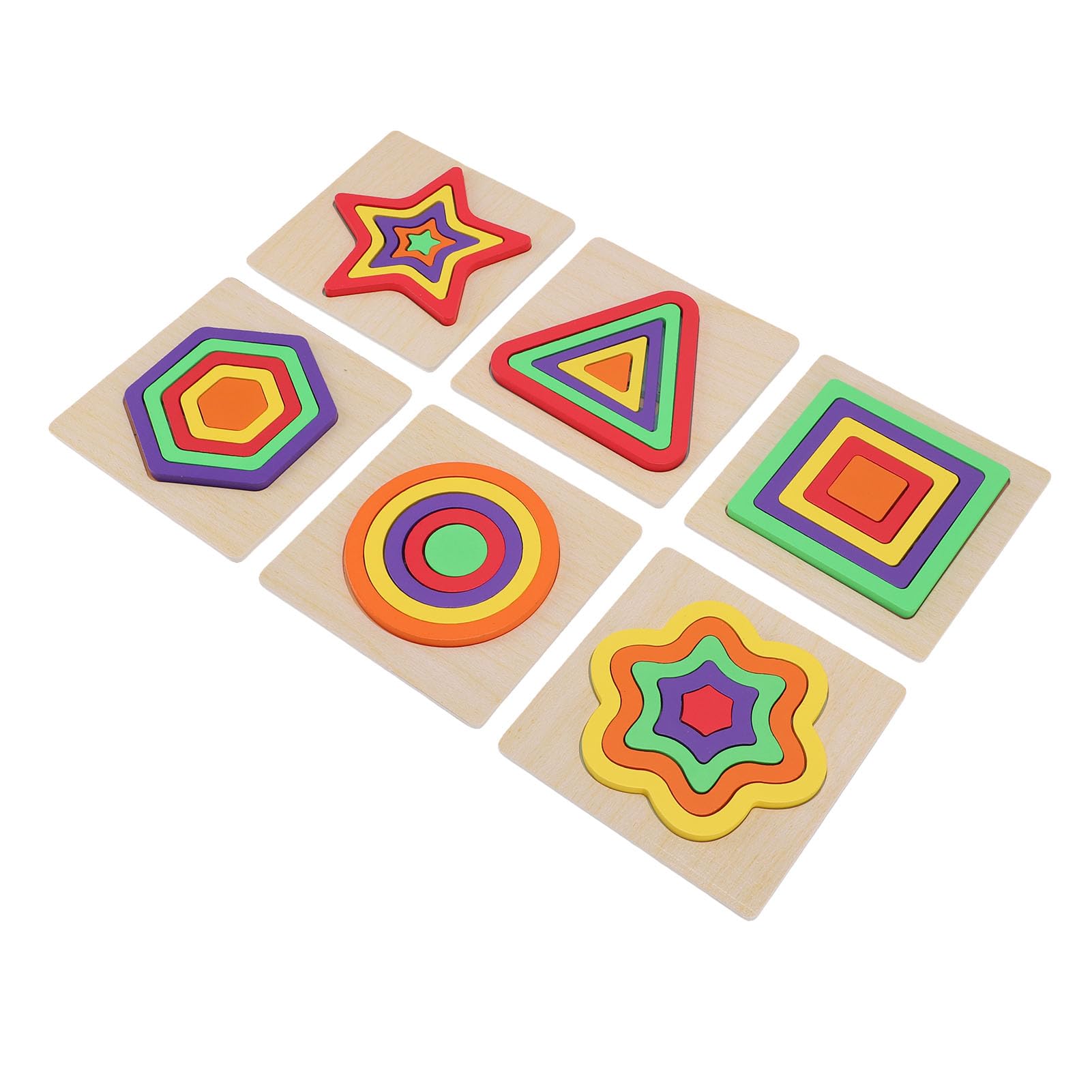 Puzzle Géométrique En Bois Naturel - 15x15 Cm - Formes Et Couleurs - Jouet éducatif Pour Tout-petits
