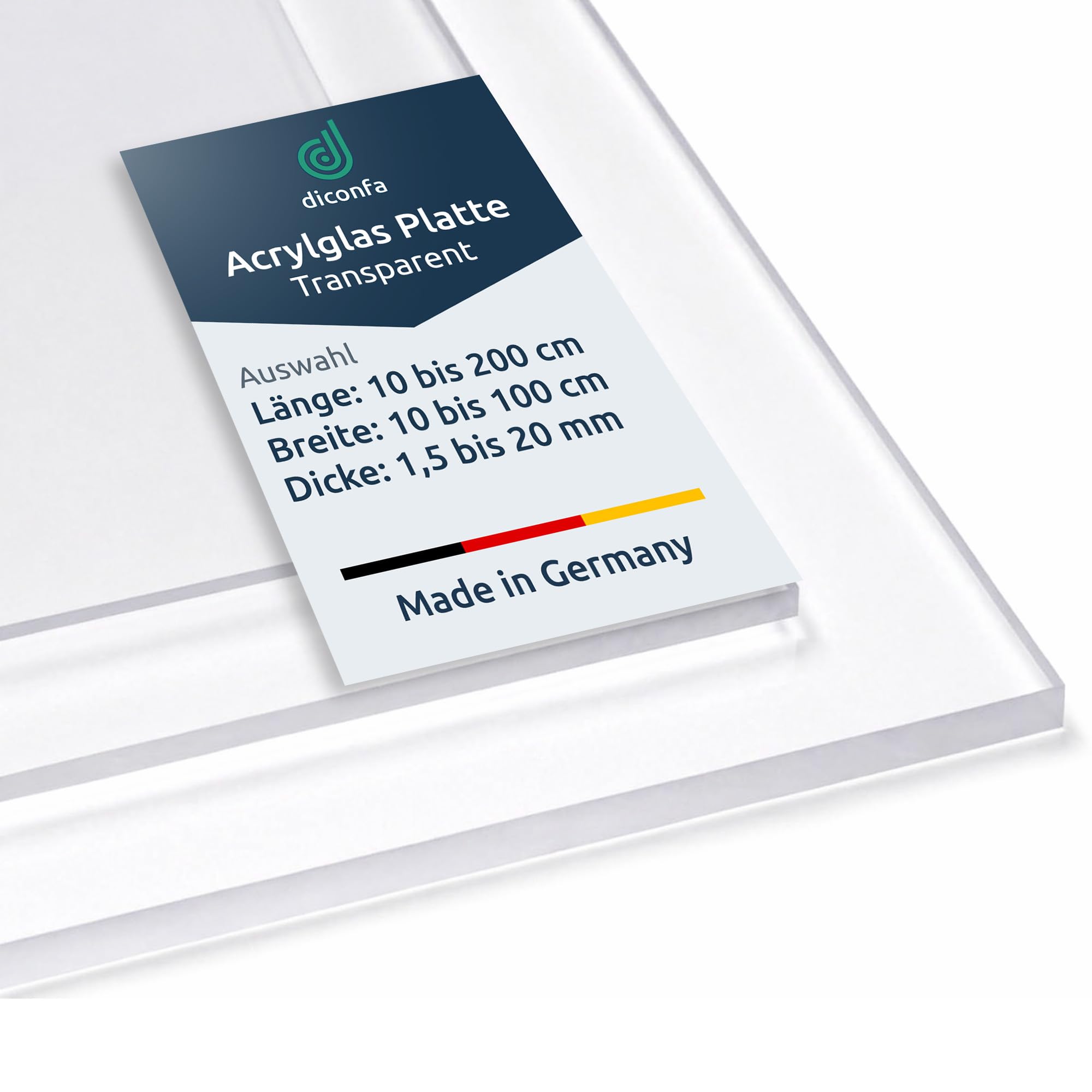 diconfa PROFILINE Acrylglas Platte XT nach Maß - DICKE 5 bis 10mm und GRÖßE WÄHLEN - 600 x 400mm, 8mm stark - glasklar transparent durchsichtig UV-beständig stabile Kunststoffplatte PMMA