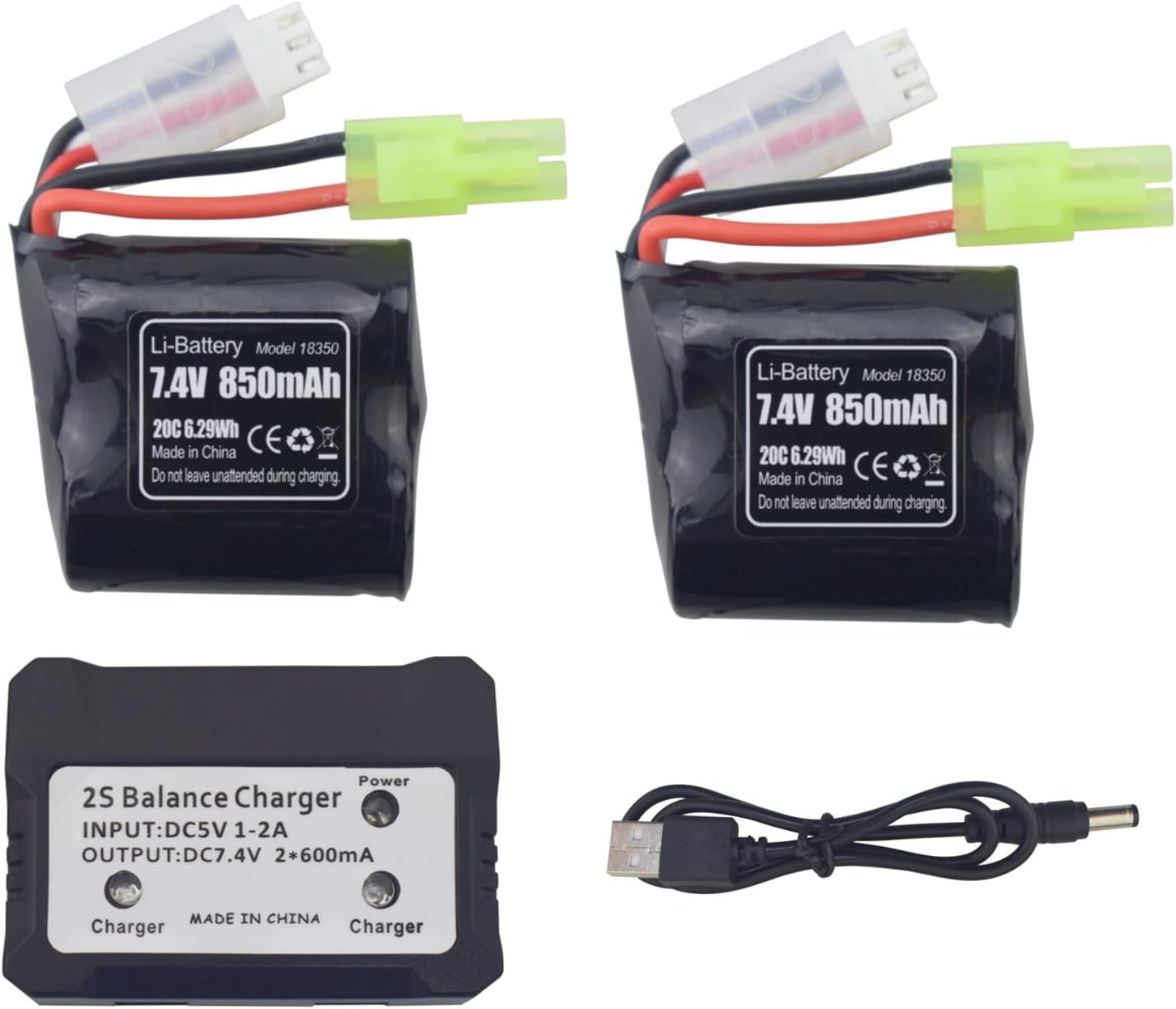 sea jump 2PCS 7.4V 850mAh Lithium Battery with 2 in 1 Charger for H102 High Speed RC Boat RC Electric Toy Boat H106 H110 H112 TX121 H119 H122 H155 Waterproof Speedboat Boat Spare Parts