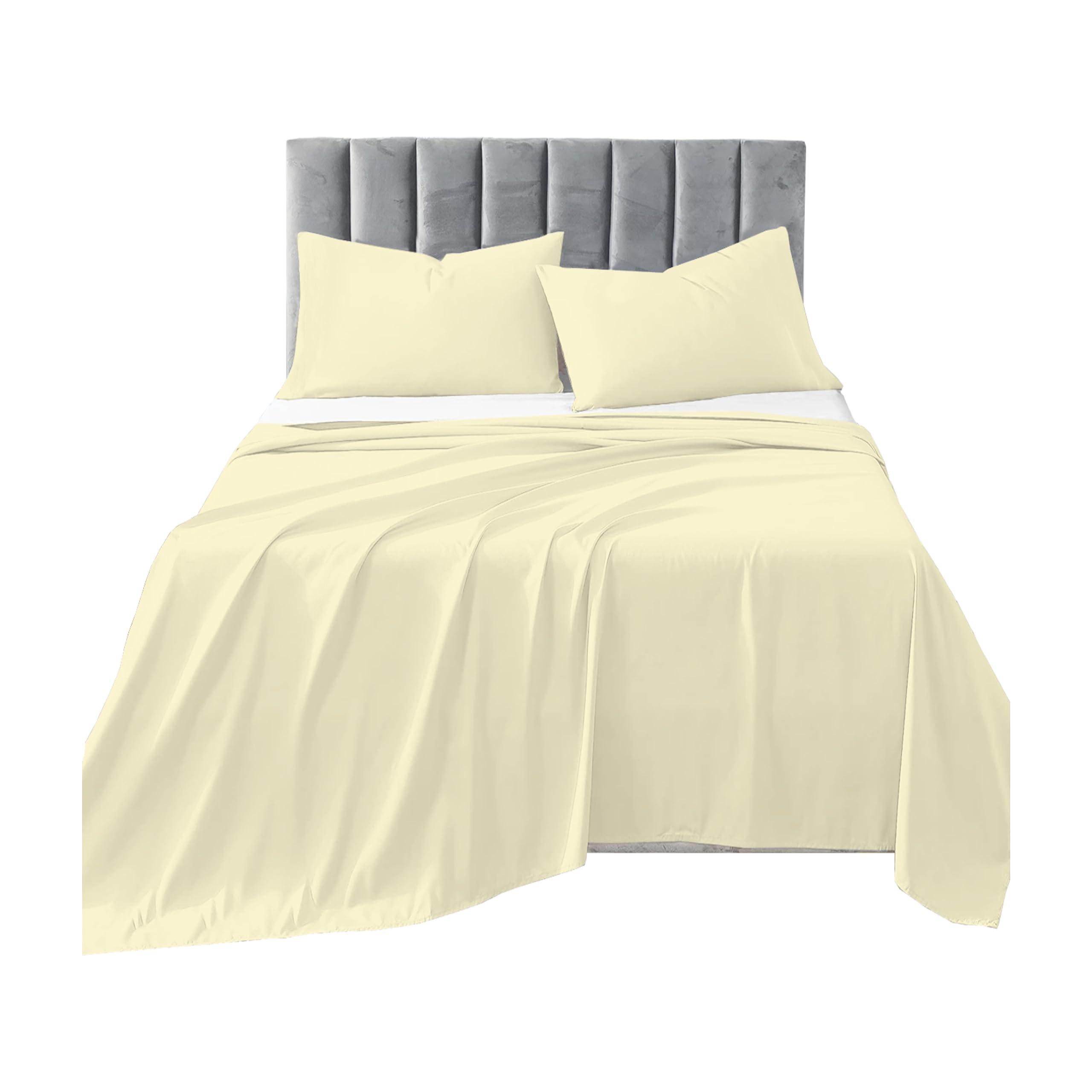 R&Z Plain Luxuary Polycotton Flat Sheets Single, Double, King, S King (Lemon, Double)