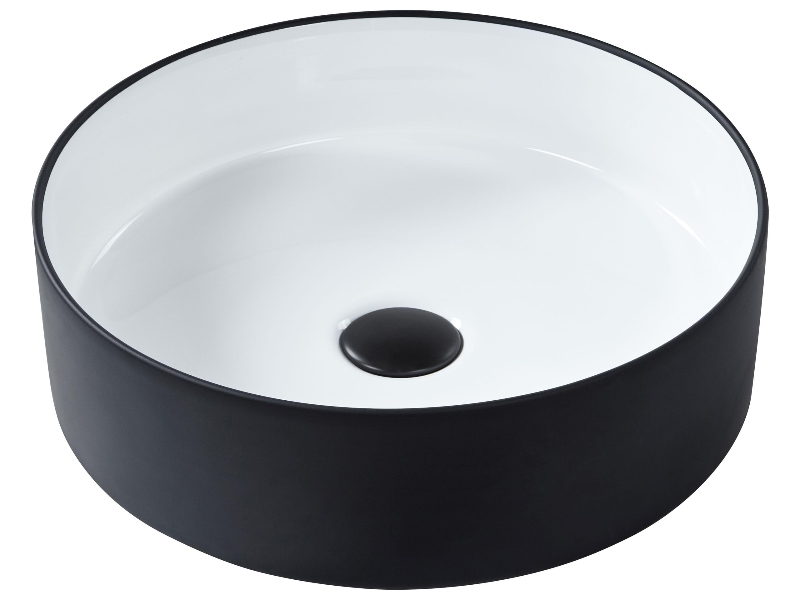 Umywalka nablatowa ceramiczna ⌀ 40 cm biało-czarna połyskujące wykończenie łazienka Tebar