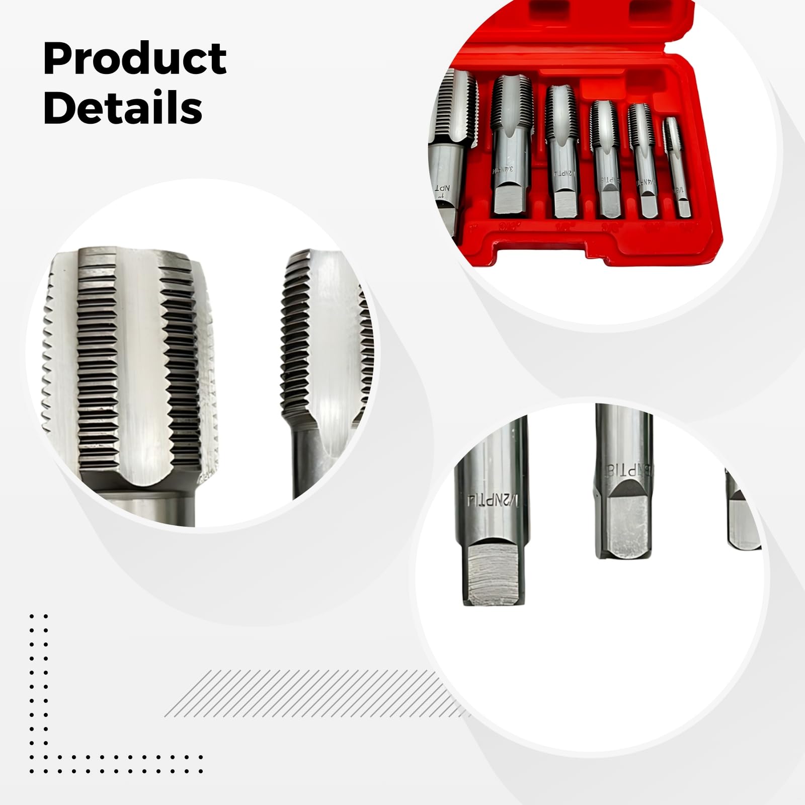 Juego de 6 extractores de tuberías, Npt, herramientas de fontanería, reparación de roscas para fontaneros profesionales, herramientas de fontanería de metal y estuche de plástico, color rojo