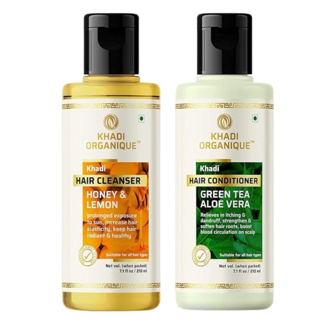 Khadi Organique Herbal Hair Care Duo: Honey Lemon Cleanser & Green Tea Aloe Vera Conditioner | For Radiant, Nourished Hair | 420ml-image-46