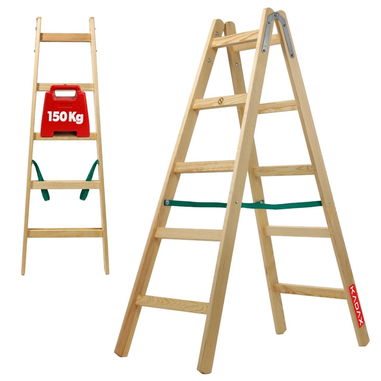 KADAX Escalera de Madera de Pino Imreganda con 5 Peldaños, Diseño Plegable y Soporte de hasta 150 kg, Ideal para Uso en Interiores y Exteriores