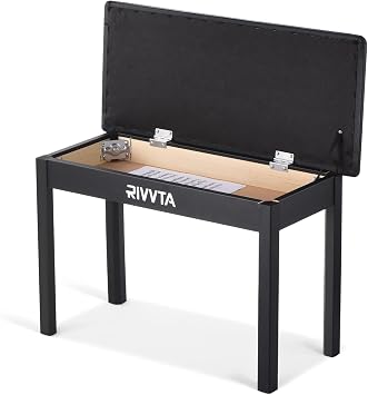 RIVVTA Piano Bench Keyboard Bench Wooden Piano Stool with Waterproof Padded Cushion Keyboard Chair for Vanity Living Room Bedroom Double with Storage Black