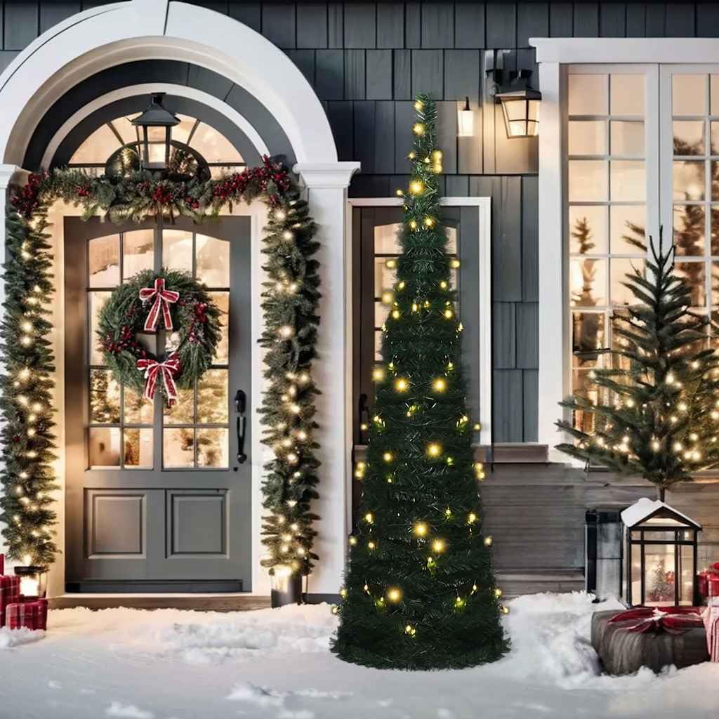 vidaXL Sapin de Noël Artificiel avec Guirlandes et LED Arbre de Noël Décoration de Vacances Jardin Patio Arrière-Cour Extérieur Vert 150 cm, 321523