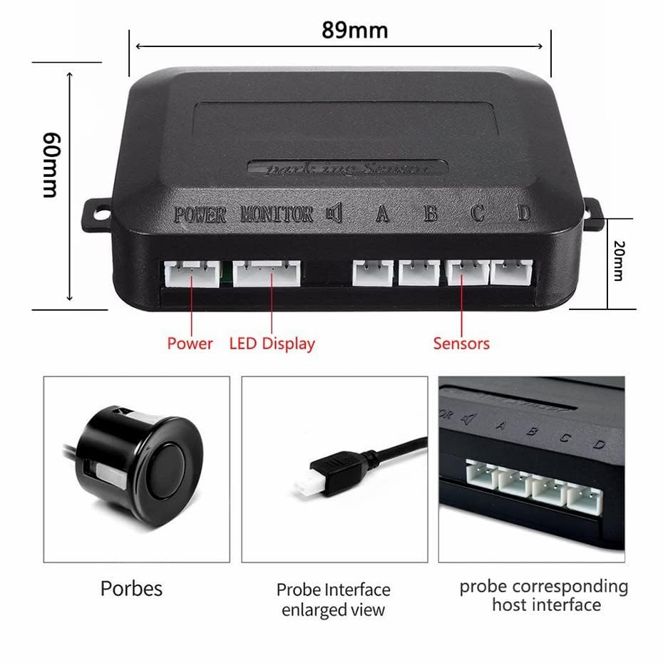 Image of Car Reverse Parking Sensor Set of 4 Black Sensors with LED Display Buzzer and Control Box Radar Beep Sound Alert Auto Object Detector For Tata Evision