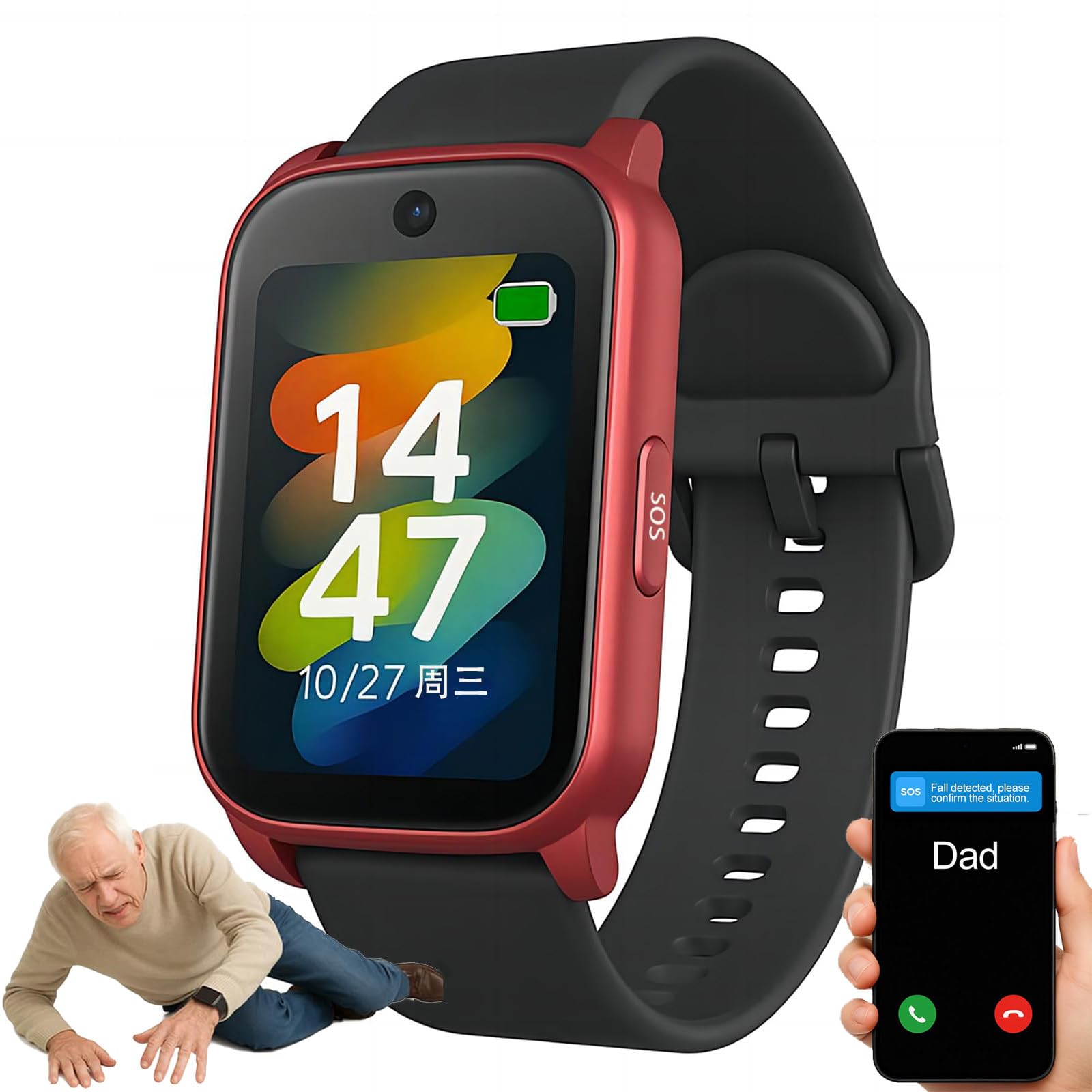 Reloj Inteligente para Mayores con Detección De Caídas A | Localizador Gps Para Casos De Demencia Y Alzheimer, Llamada Sos, Videollamada HD, Geovalla Y Monitor De Salud