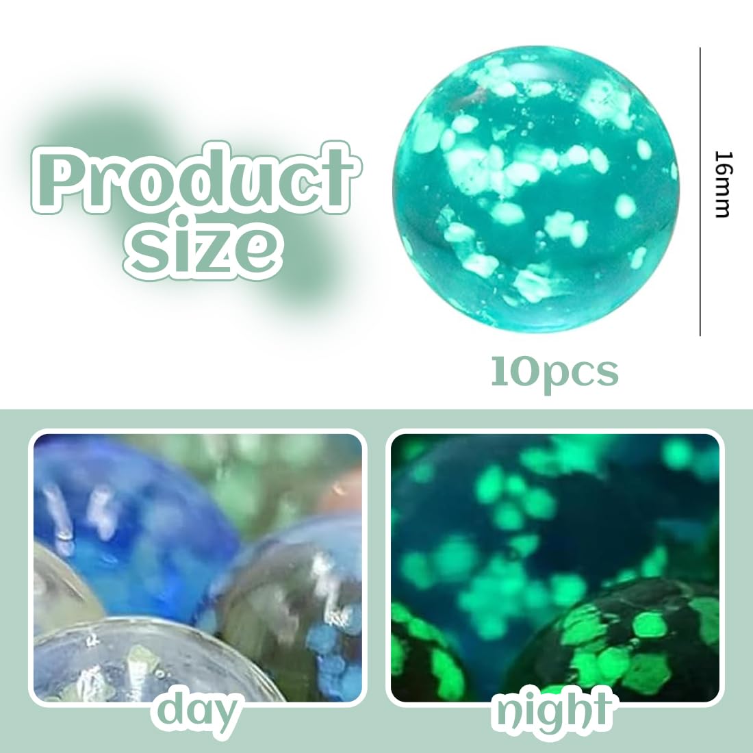 10Pcs Cristal Pequeñas, Canicas de Cristal, Coloridas Canicas de Cristal con Ojos de Gato, Mármoles de Cristal Que Brillan en la Oscuridad,Canicas de Cristal, Mármoles de Vidrio Colorido, 16 mm