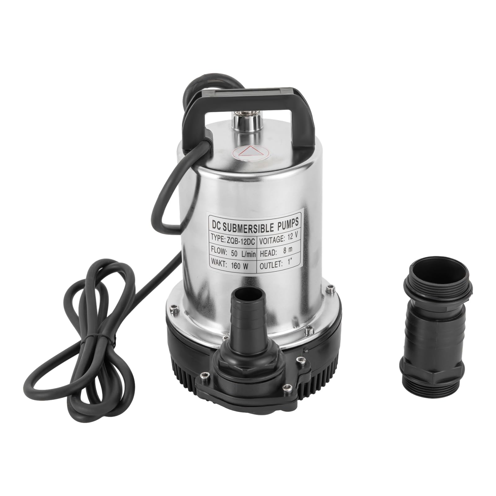 Gxsflg Silver, Black 160W 12V Dc Submersible Sewage Water Pump, 6000L/H Stainless Steel Dirty Water Drain Septic Sump Pump, For Draining Ponds, Pools, Basements & Septic Tanks, Max 8M Immersion Depth