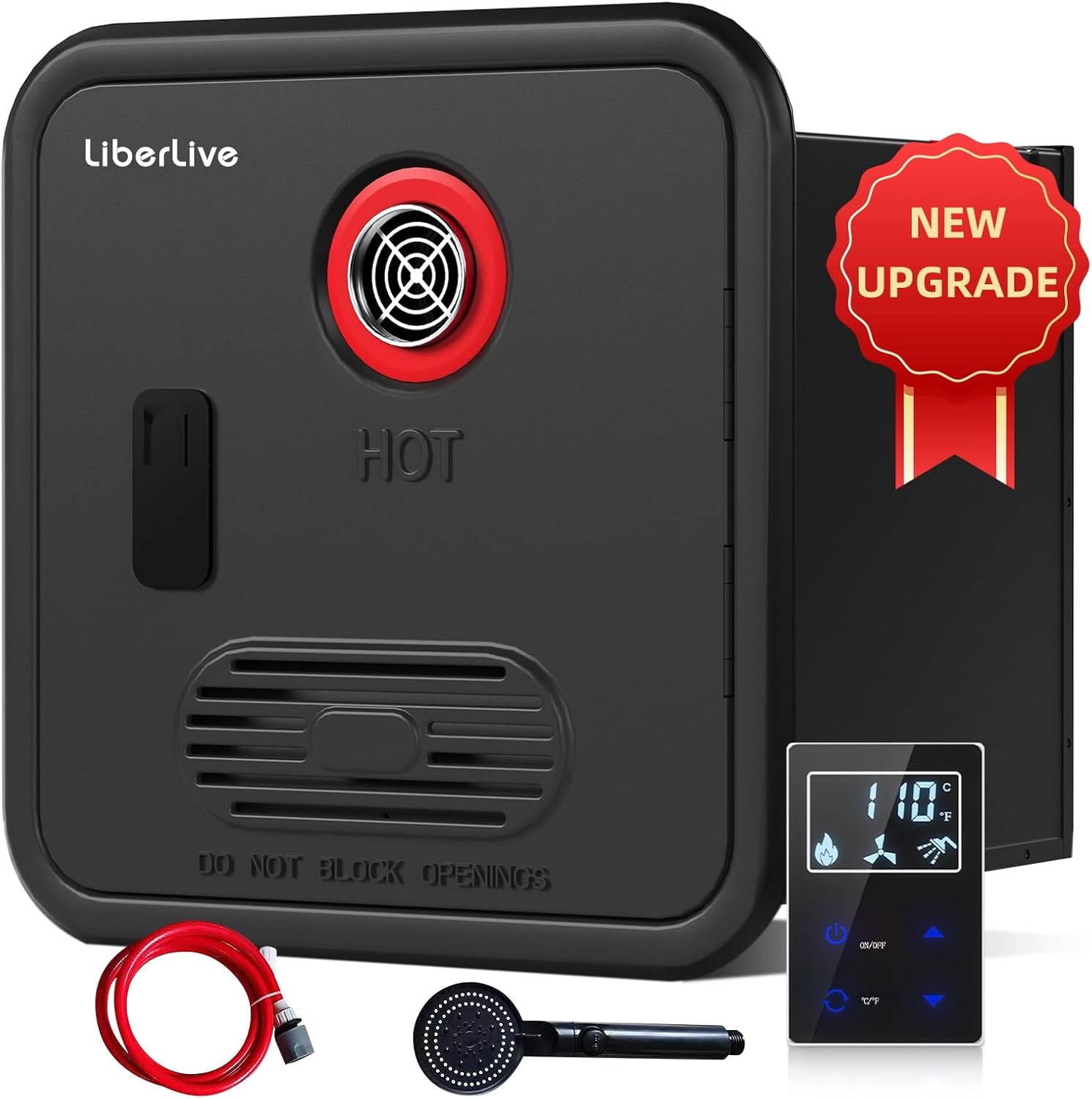 RV Tankless Water Heater Propane, On Demand Instant Gas RV Hot Water Heater, DC 12V, 16 x 16 inch Door & Front Water Outlet, 55000 BTUs 3.9 GPM, Compatible with All RVs, Camper, CSA Certificated Black