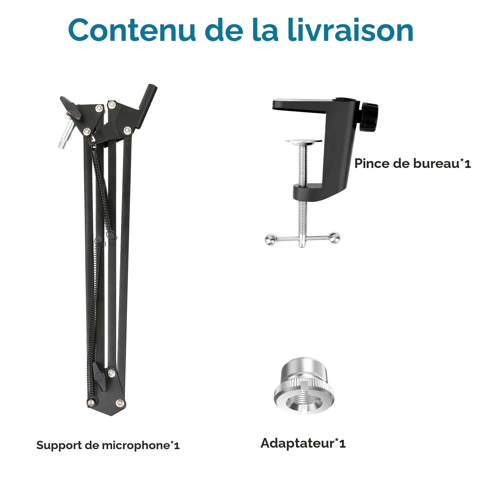 HyperX Quadcast Bras Micro - Support Microphone, Pied Micro Bureau pour Hyperx Quadcast S SoloCast, Perche Micro Blue Yeti, Elgato Wave, FIFINE USB XLR, Razer Micro avec Vis 3/8" à 5/8"par YOUSHARES