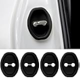 4Pcs Door Latch Lock Cover, Anti-Rust Silicone Car Door Lock Protector, Silent Shock Absorption Pad, Universal Self-Adhesive Door Lock Latch Guard Protection for Most Vehicles (Black)