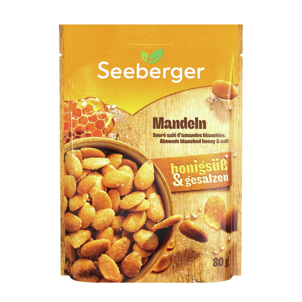 Seeberger Sucré salé d'amandes blanchies : la douceur du miel et un petit goût salé - des amandes pour vous accompagner partout - grillées & salées, végétarien (13 x 80 g)
