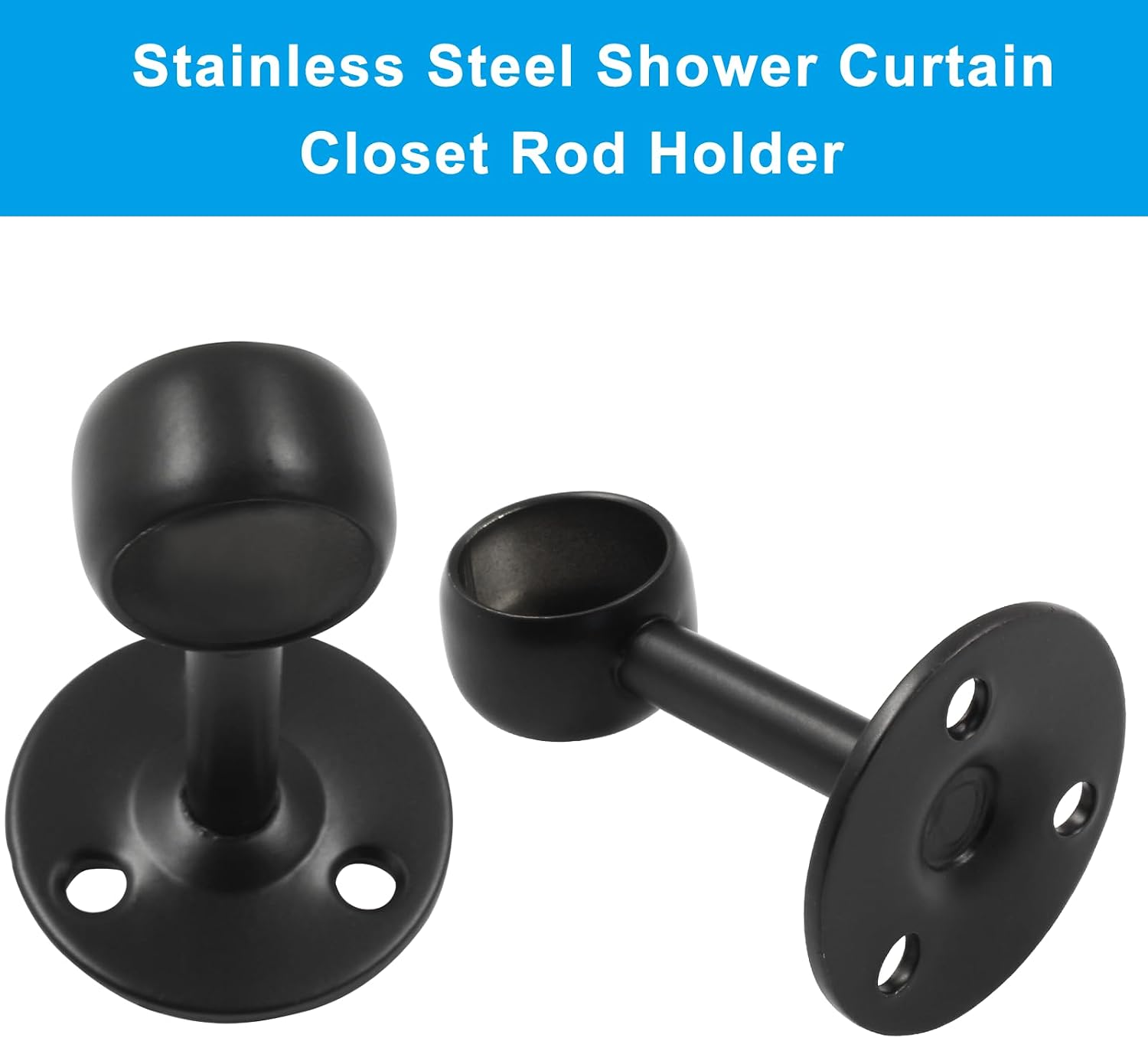 3/4 Inch Closet Rod Holder, 4 Packs, Black Curtain Rod Support