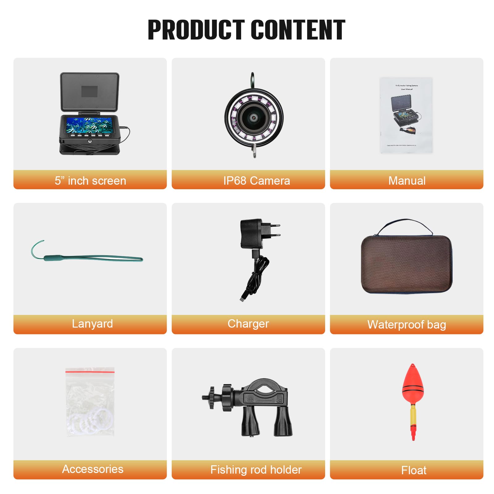 5 Pollici Telecamera Subacquea da Pesca con display IPS, Fotocamera Fish Finder con 1000TVL HD Portatile Ecoscandaglio da Pesca per pesca su Ghiaccio/Mare/Fiume