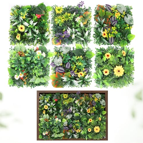 Qivra 6 Stück Pflanzenwand Künstliche Pflanzenwand 75 * 50cm UV-Beständige Kunststoff Pflanzen Paneele für Indoor Outdoor Haus Hinterhof Garten Dekoration