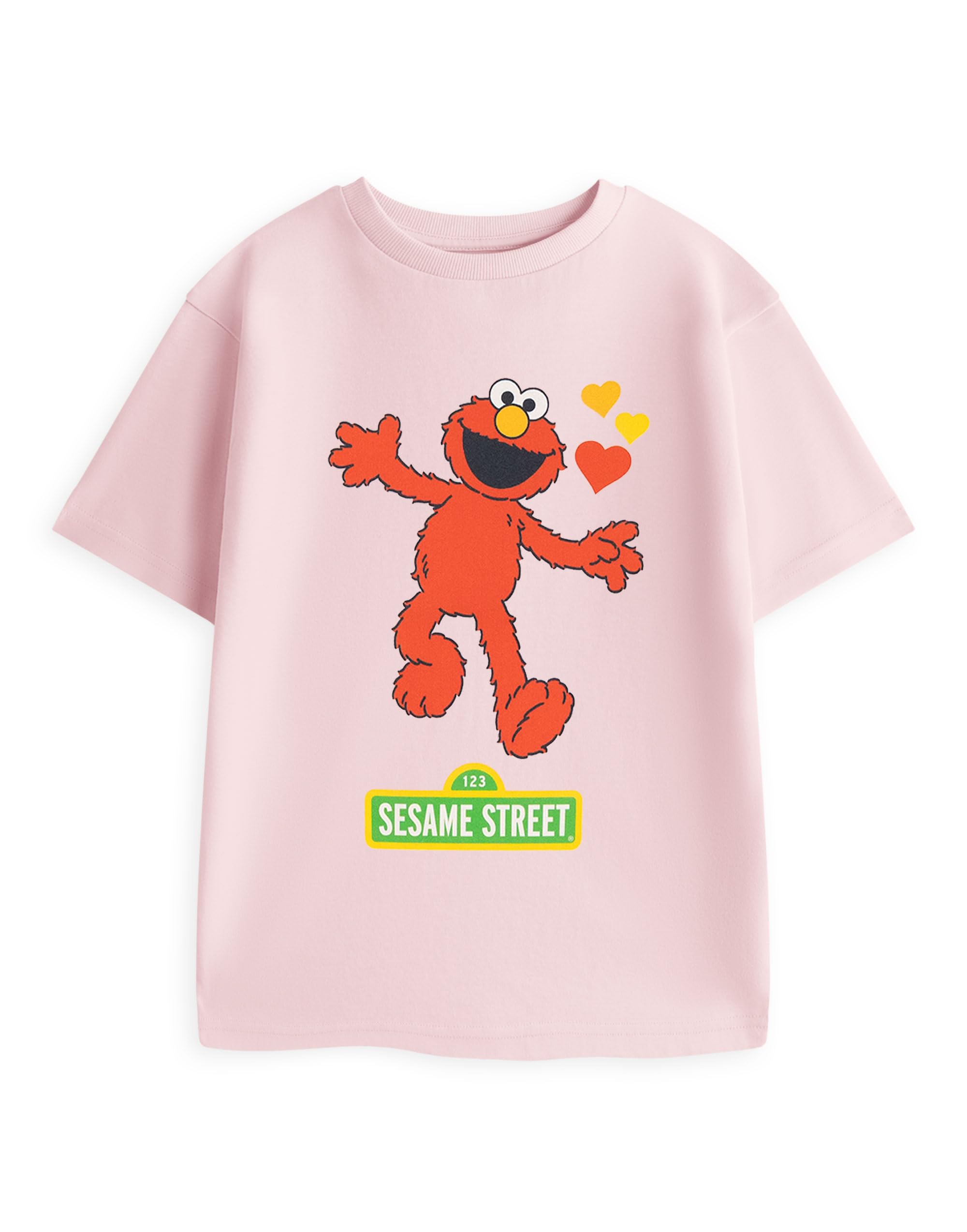 Vanilla Underground Sesame Street Elmo Girls Pink Short Sleeved Graphic Tee | Classic Crew Neck T-Shirt | Everyday Wear for Kids | Cartoon Print Top | Sesame Street Merch - 18-24 Months
