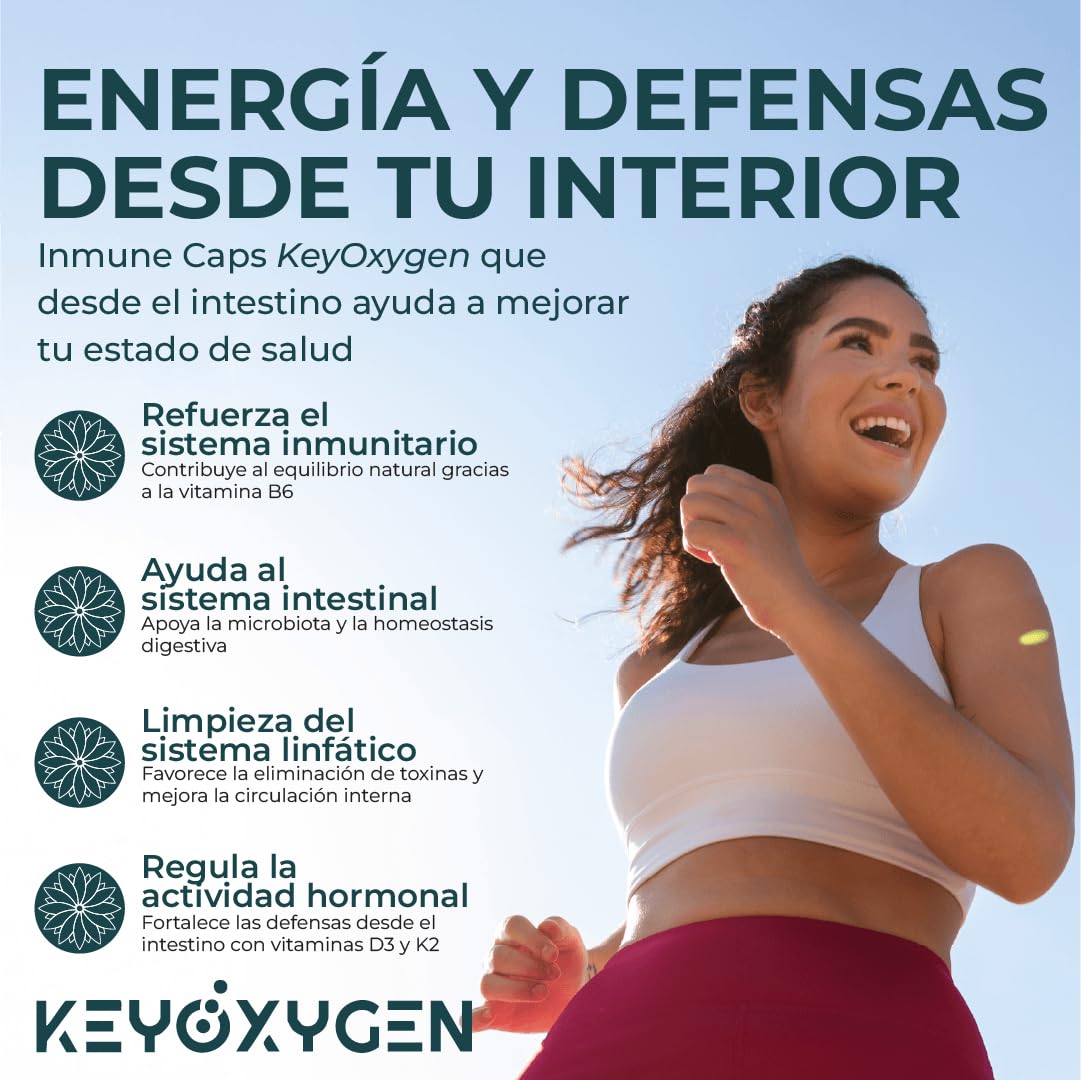 Enzimas Digestivas Liberación Intestinal con Vitamina D B6 Y K - Complemento Alimenticio Vegano Para Sistema Inmune Regulación Hormonal Energía Y Músculos 90 Cápsulas | KeyOxygen Inmune Caps