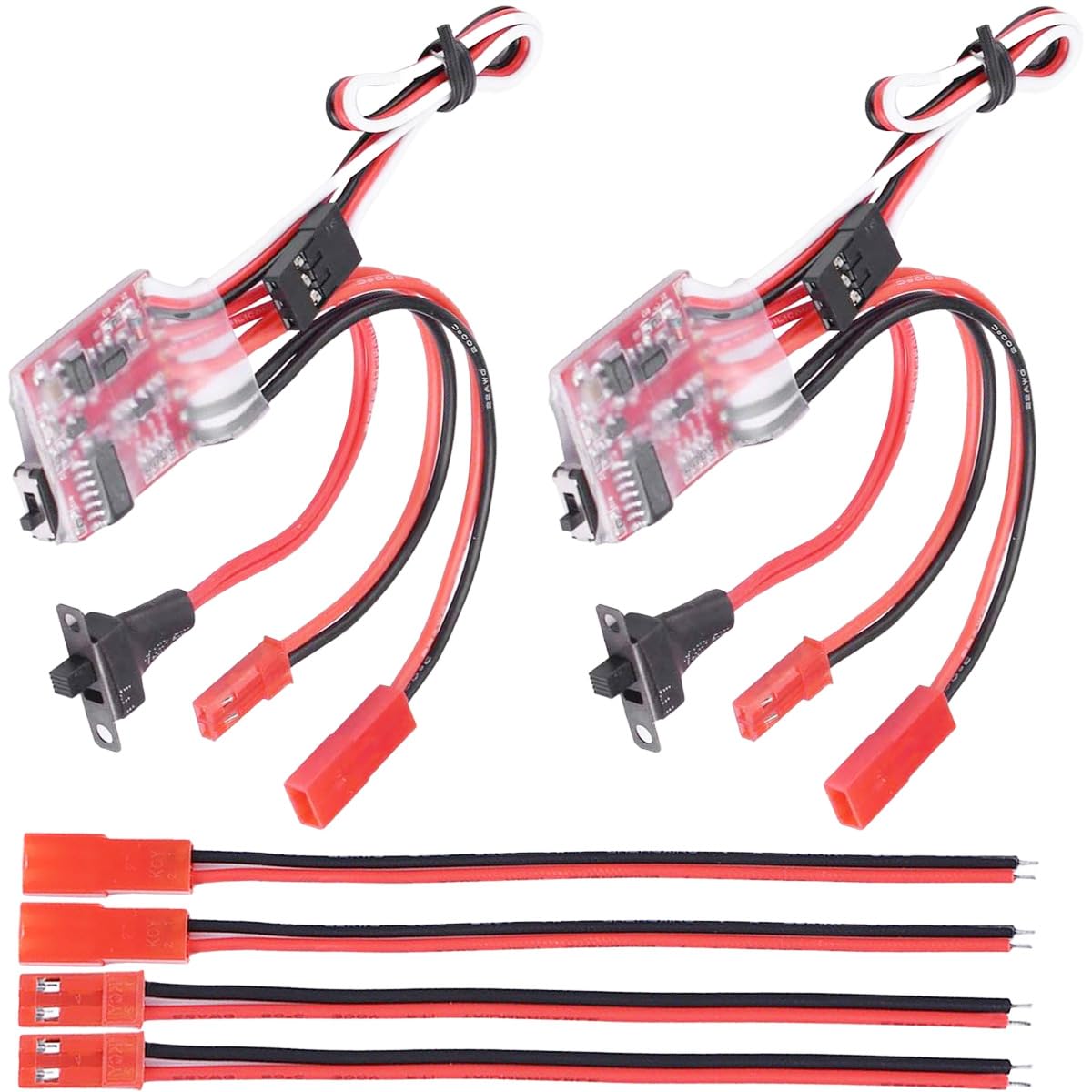 Youmile 2 pcs ESC Brushed Electronic Speed Controller 30A Switchable with brake/without brake with JST Male and female Plug Connector Cable for RC remote control model car and boat