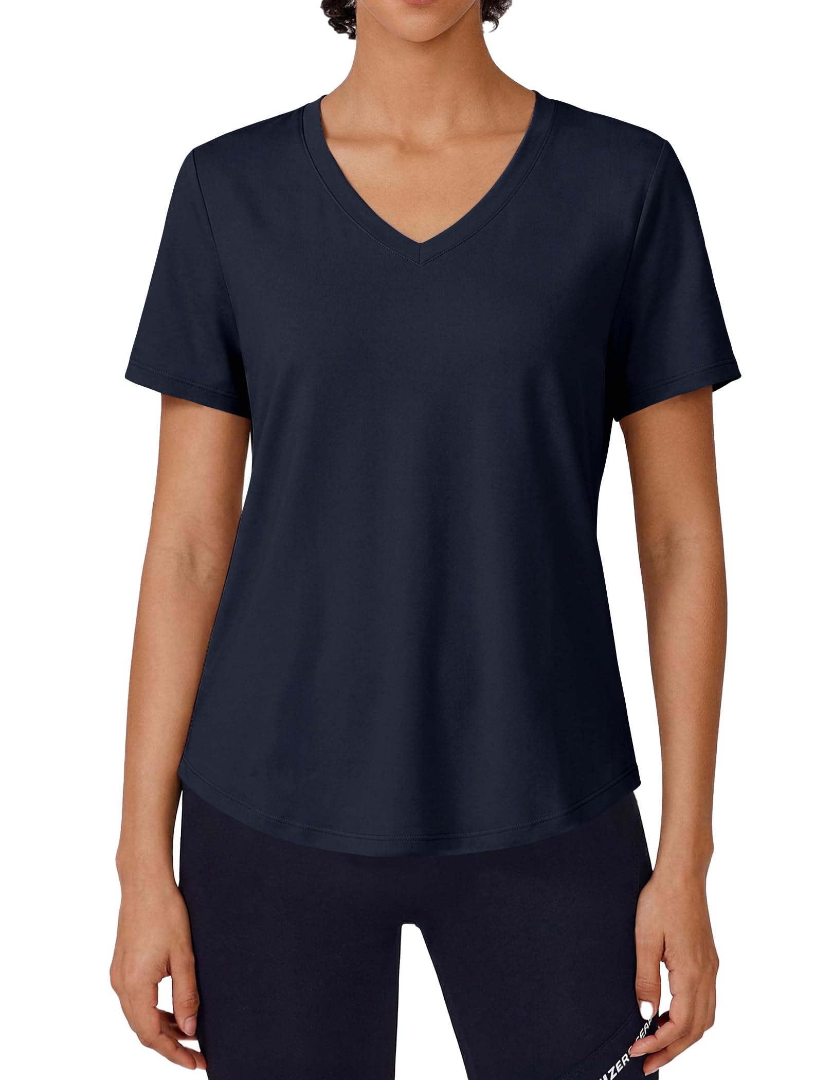 PINSPARK Soft Workout Tops for Women Short Sleeve V Neck Moisture Wicking UPF 50 Sun Protection Quick Dry
