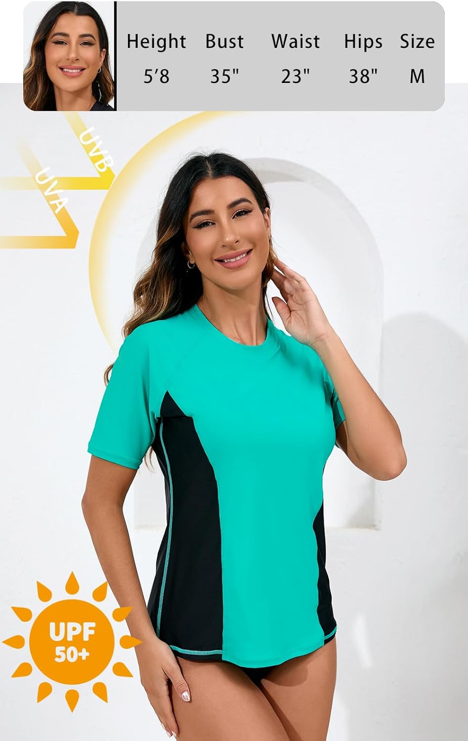 Halcurt Women's Short Sleeve Rash Guard Swimsuit Top with Built in Bra Swim Shirt UPF50+ Quick Dry Bathing Suit - Image 4