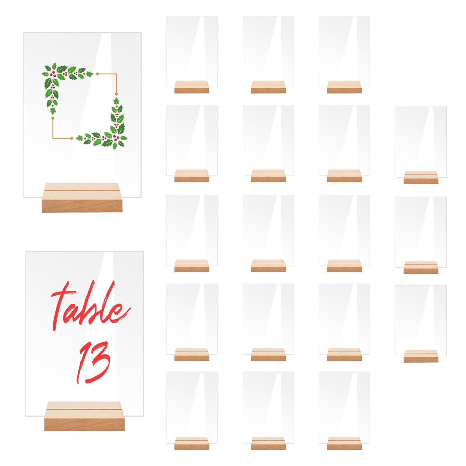 Lot de 20 Numéro de Table Mariage en Acrylique avec Support en Bois, Panneaux Transparent Réutilisable pour Noms D'invités, Numéros de Table pour Décoration de Fête de Mariage, événement