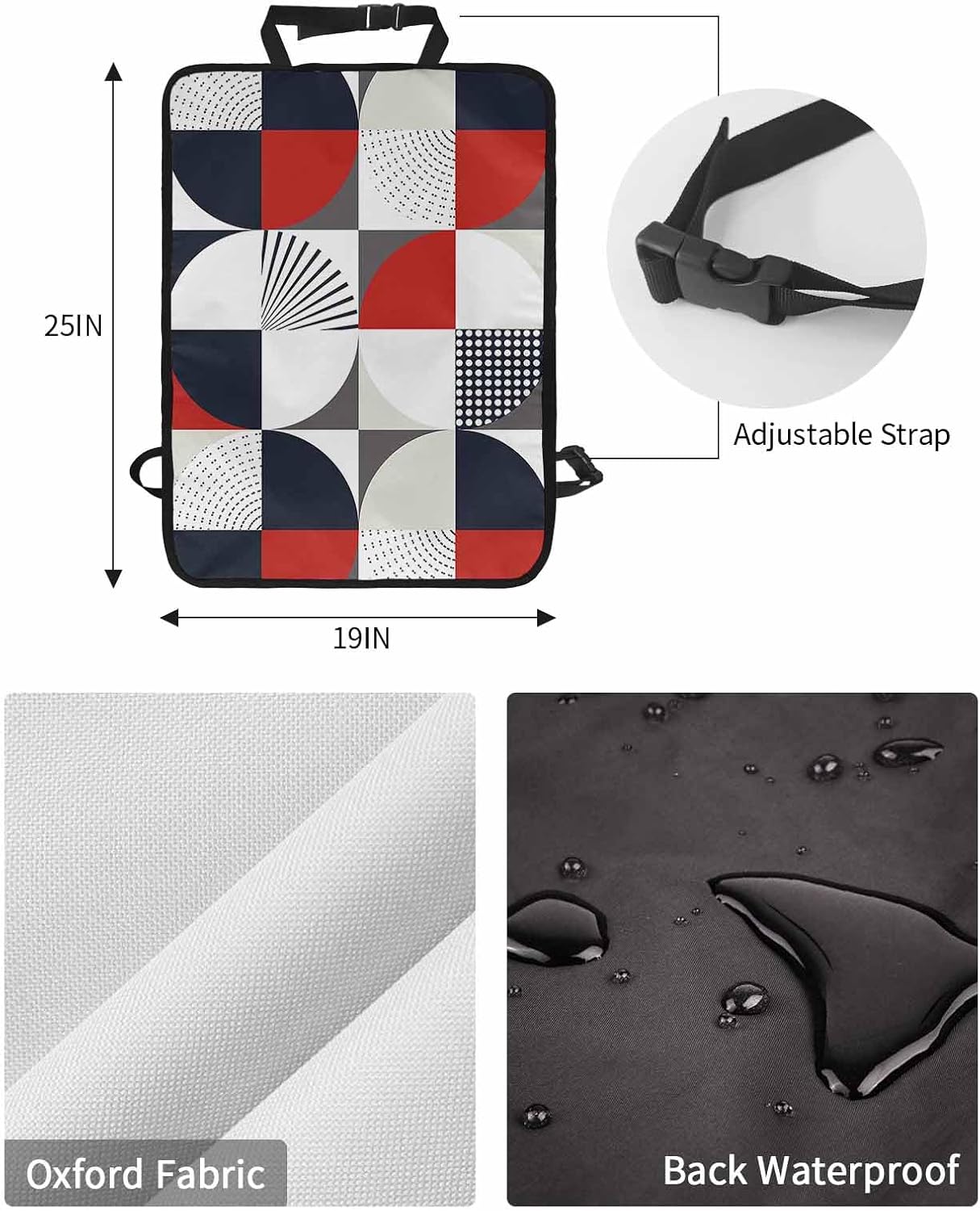 Car Seat Protector, 2 Pack Kick Mats Back Seat Protector Mid Century Abstract Red White Blue Geometric Pattern Waterproof Backseat Cover for Kids Universal Fit Automotive Interior Protectors