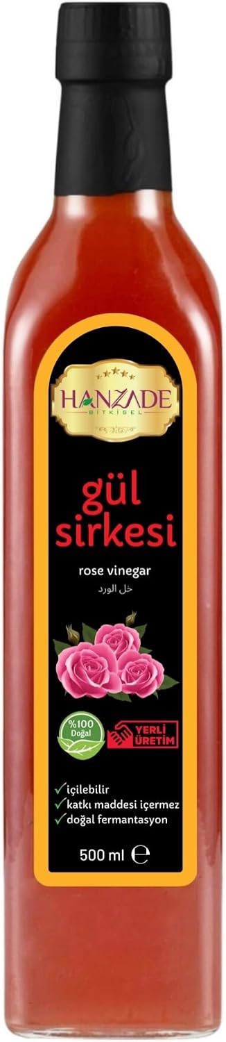 Hanzade Bitkisel Gül Sirkesi 500 ML Doğal Fermantasyon İçilebilir Katkısız Cam Şişe