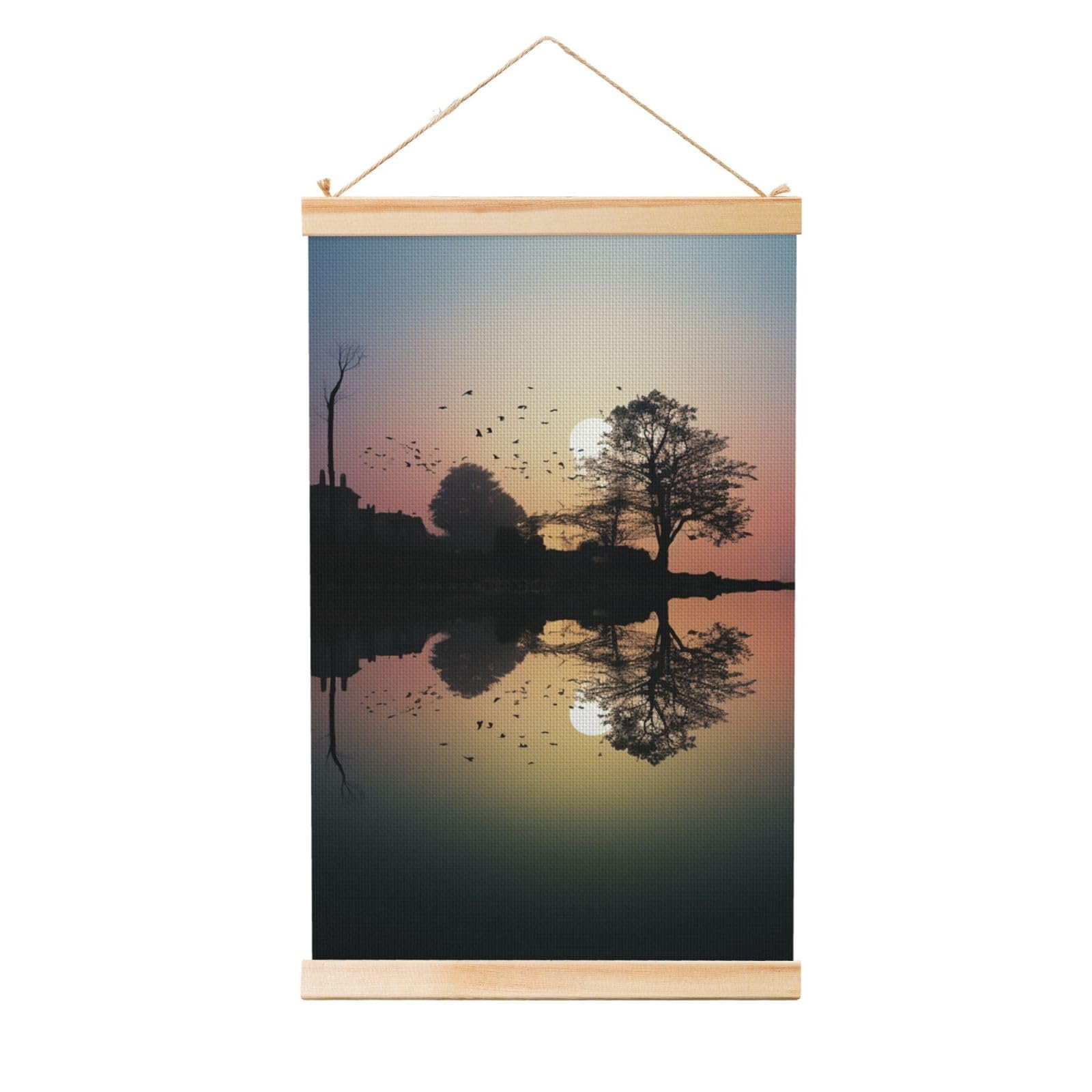 Reflection Guitar Poster Wooden Shaft Hanging Poster Wall Hanging Banner Canvas Artwork with Wood Frames 36"x24" Modern Artwork Decor Ready to Hang Wall Art for Home Decor Scroll Painting